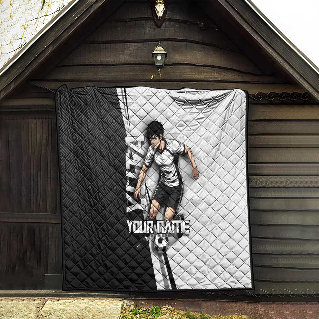 Personalized Okkotsu Yuta Jujutsu Kaisen Soccer Quilt with Dribbling Action Pose and Monochrome Geometric Graphic Design - The Mazicc