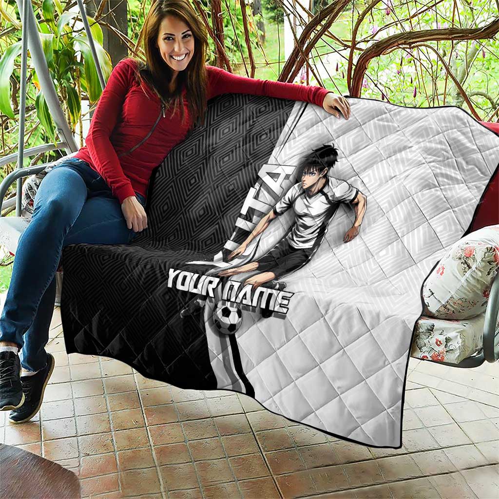 Personalized Okkotsu Yuta Jujutsu Kaisen Soccer Quilt with Dribbling Action Pose and Monochrome Geometric Graphic Design - The Mazicc