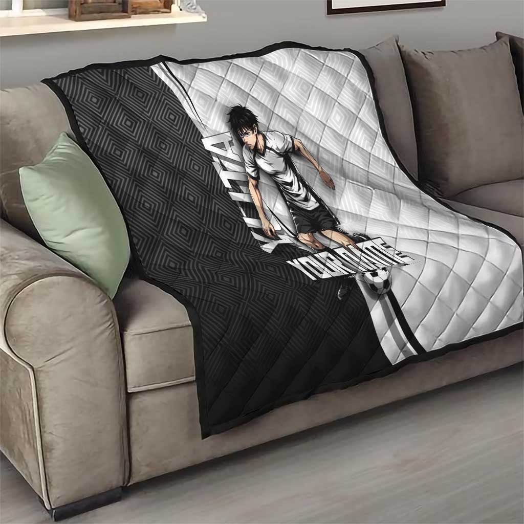 Personalized Okkotsu Yuta Jujutsu Kaisen Soccer Quilt with Dribbling Action Pose and Monochrome Geometric Graphic Design - The Mazicc