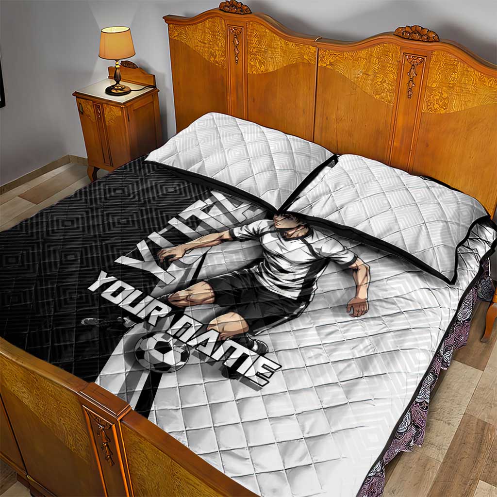 Personalized Okkotsu Yuta Jujutsu Kaisen Soccer Quilt Bed Set with Dribbling Action Pose and Monochrome Geometric Graphic Design - The Mazicc