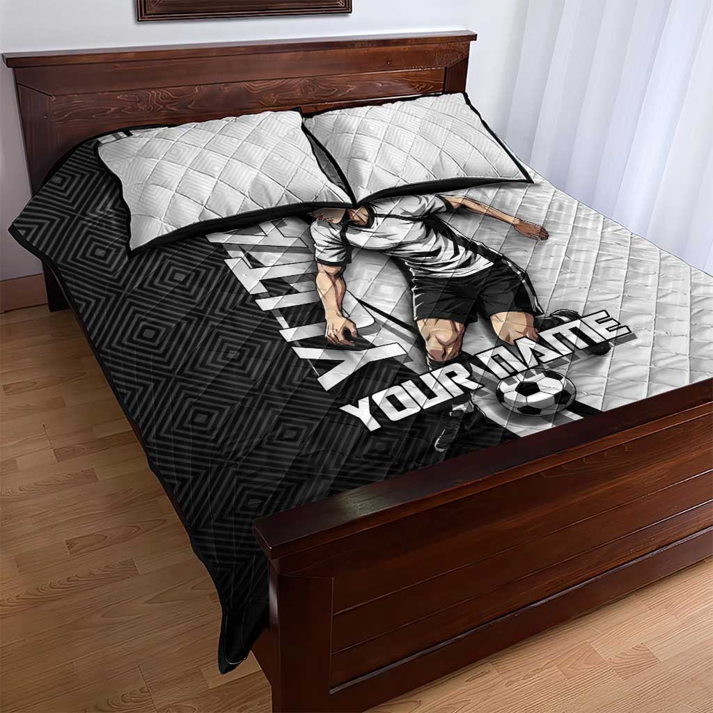 Personalized Okkotsu Yuta Jujutsu Kaisen Soccer Quilt Bed Set with Dribbling Action Pose and Monochrome Geometric Graphic Design - The Mazicc