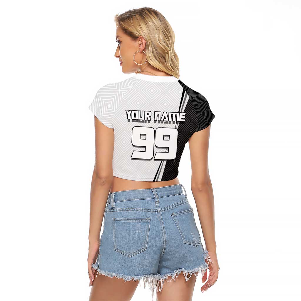 Personalized Okkotsu Yuta Jujutsu Kaisen Soccer Raglan Cropped T Shirt with Dribbling Action Pose and Monochrome Geometric Graphic Design - The Mazicc