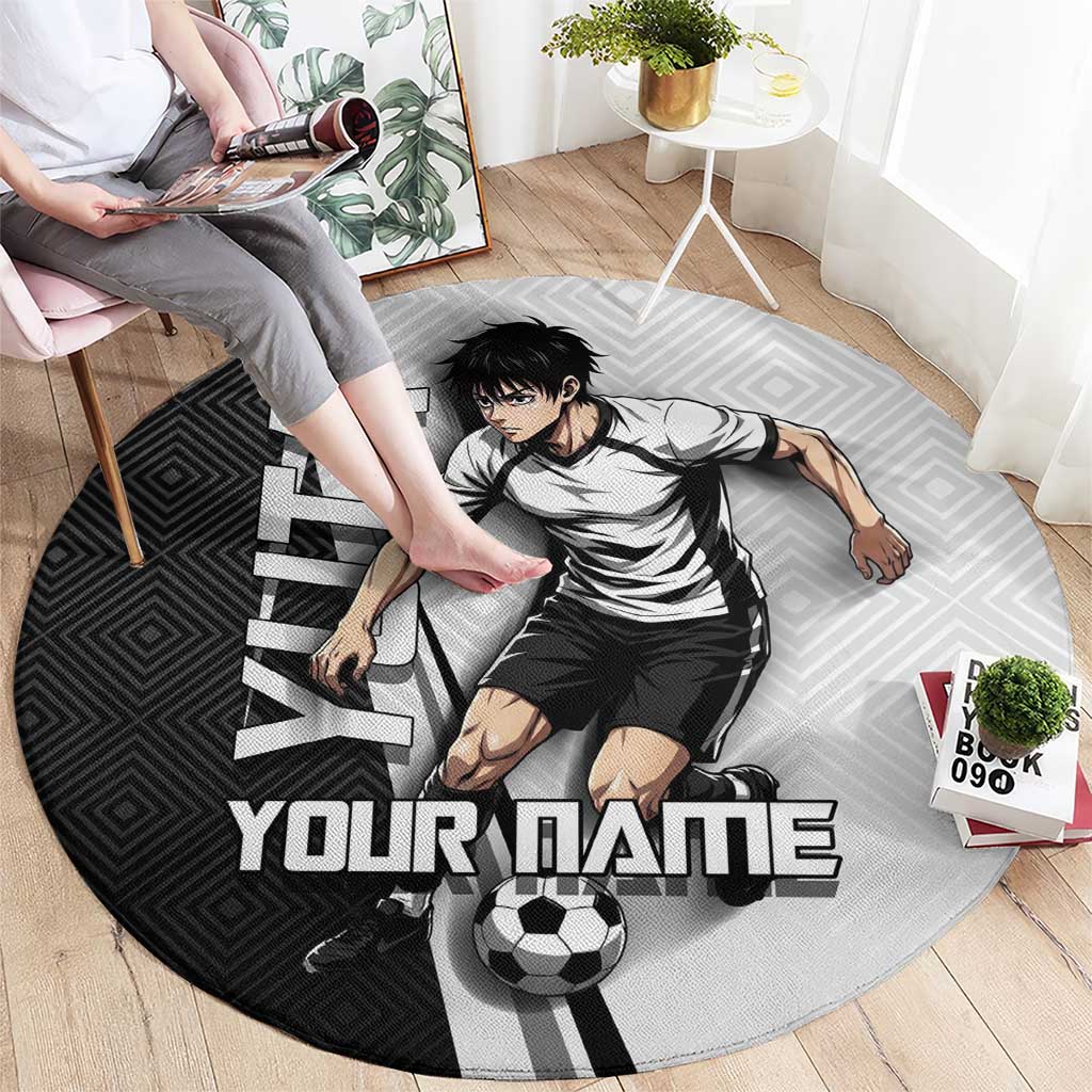 Personalized Okkotsu Yuta Jujutsu Kaisen Soccer Round Carpet with Dribbling Action Pose and Monochrome Geometric Graphic Design - The Mazicc