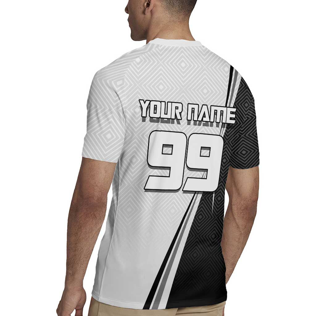 Personalized Okkotsu Yuta Jujutsu Kaisen Soccer Rugby Jersey with Dribbling Action Pose and Monochrome Geometric Graphic Design - The Mazicc