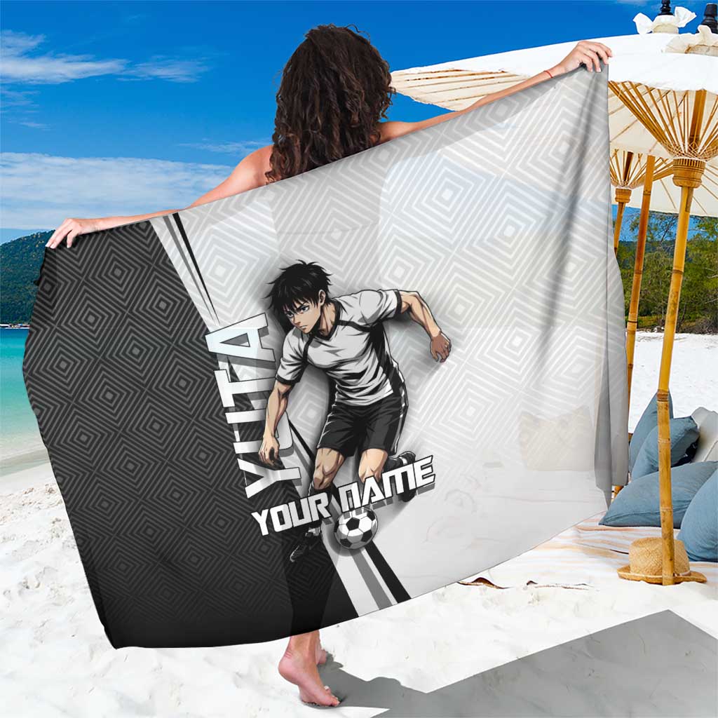 Personalized Okkotsu Yuta Jujutsu Kaisen Soccer Sarong with Dribbling Action Pose and Monochrome Geometric Graphic Design - The Mazicc