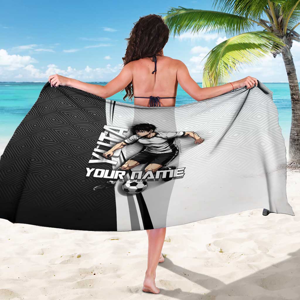 Personalized Okkotsu Yuta Jujutsu Kaisen Soccer Sarong with Dribbling Action Pose and Monochrome Geometric Graphic Design - The Mazicc