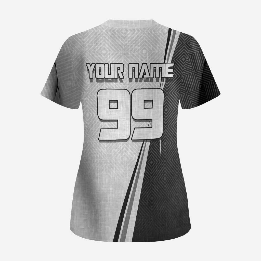 Personalized Okkotsu Yuta Jujutsu Kaisen Soccer Scrub Top with Dribbling Action Pose and Monochrome Geometric Graphic Design - The Mazicc