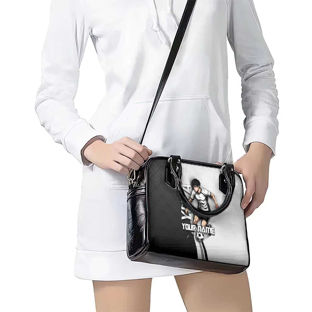 Personalized Okkotsu Yuta Jujutsu Kaisen Soccer Shoulder Handbag with Dribbling Action Pose and Monochrome Geometric Graphic Design - The Mazicc