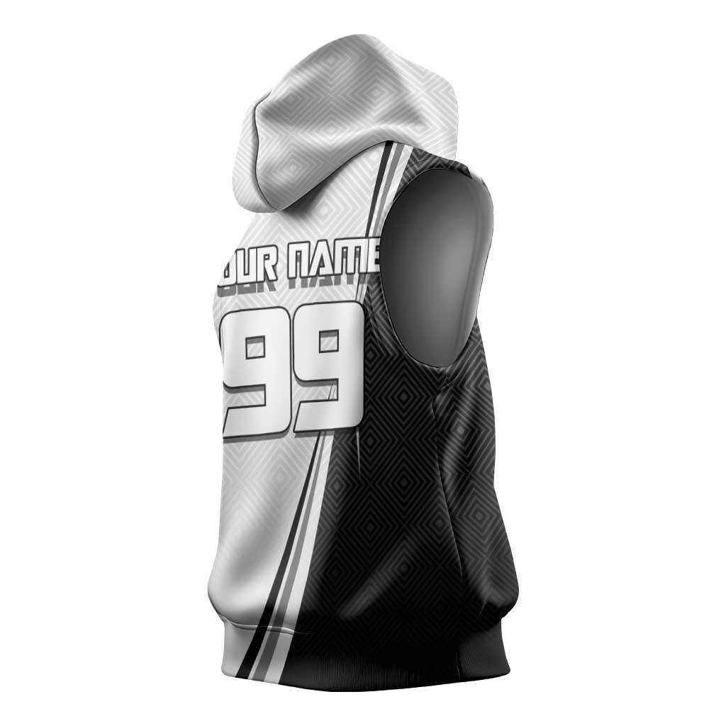 Personalized Okkotsu Yuta Jujutsu Kaisen Soccer Sleeveless Hoodie with Dribbling Action Pose and Monochrome Geometric Graphic Design - The Mazicc