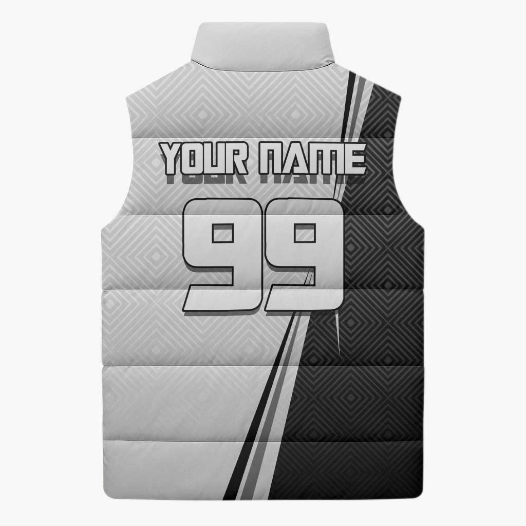 Personalized Okkotsu Yuta Jujutsu Kaisen Soccer Sleeveless Puffer Jacket with Dribbling Action Pose and Monochrome Geometric Graphic Design - The Mazicc