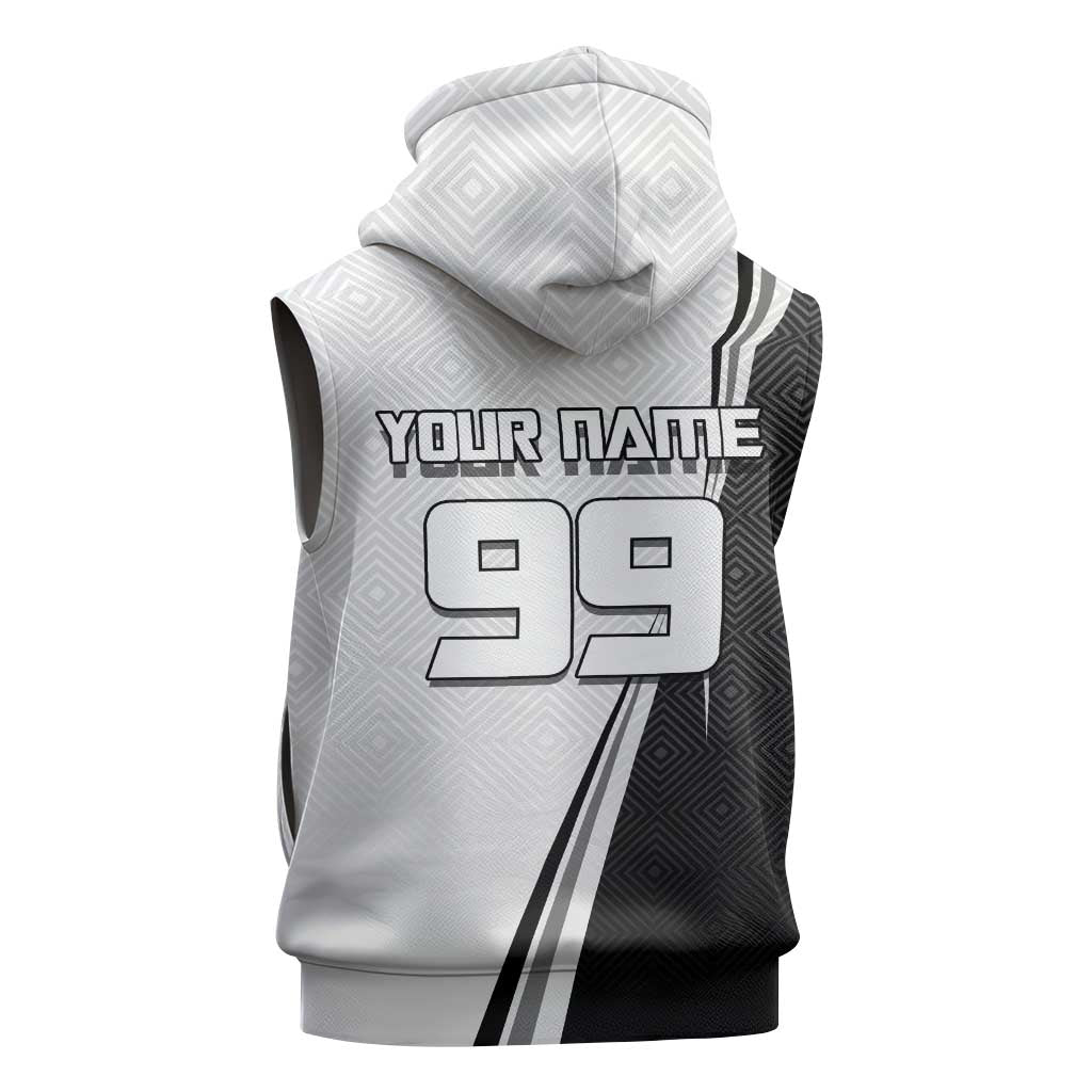 Personalized Okkotsu Yuta Jujutsu Kaisen Soccer Sleeveless Zip Hoodie with Dribbling Action Pose and Monochrome Geometric Graphic Design - The Mazicc