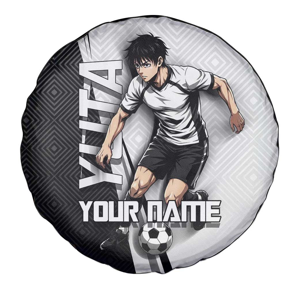Personalized Okkotsu Yuta Jujutsu Kaisen Soccer Spare Tire Cover with Dribbling Action Pose and Monochrome Geometric Graphic Design - The Mazicc