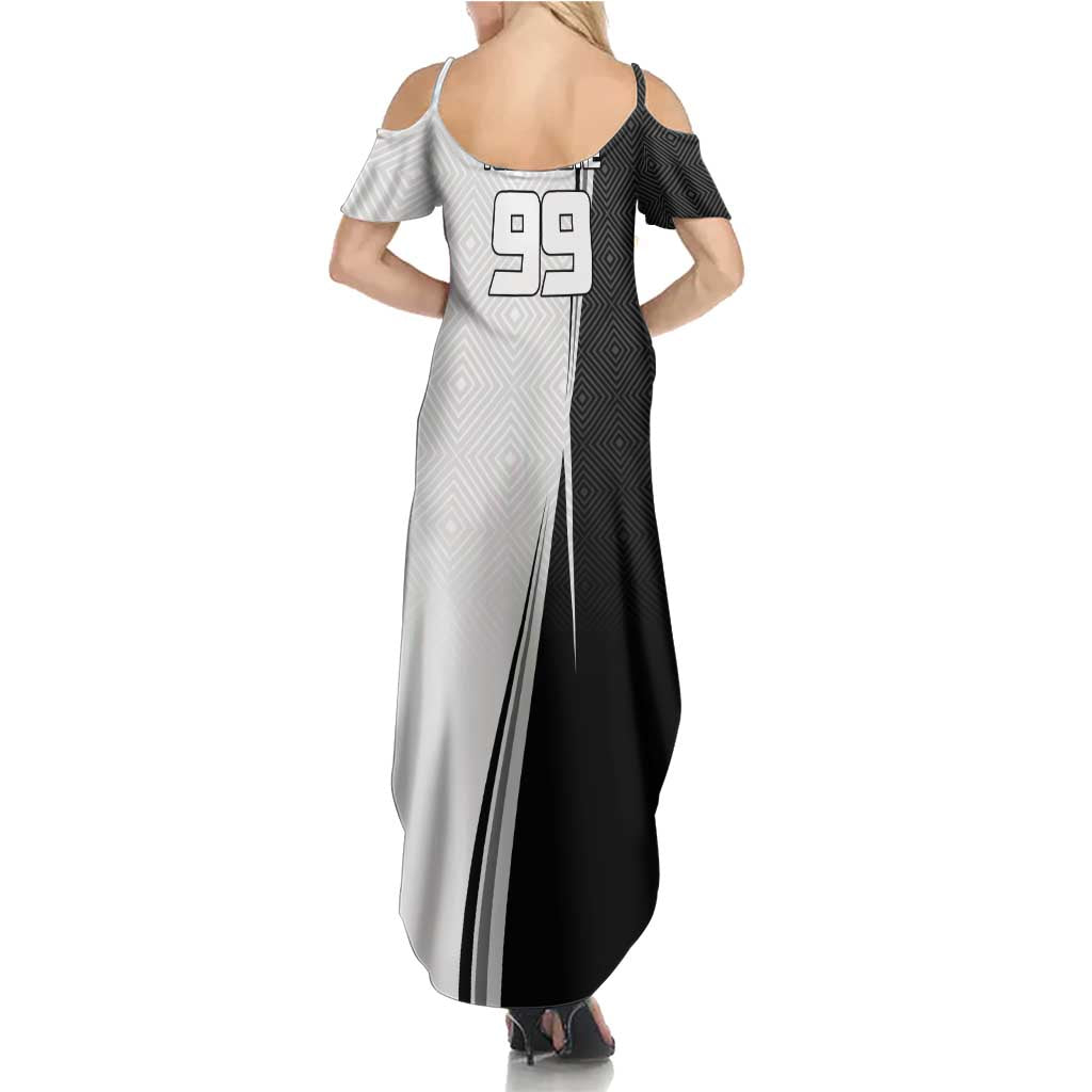 Personalized Okkotsu Yuta Jujutsu Kaisen Soccer Summer Maxi Dress with Dribbling Action Pose and Monochrome Geometric Graphic Design - The Mazicc