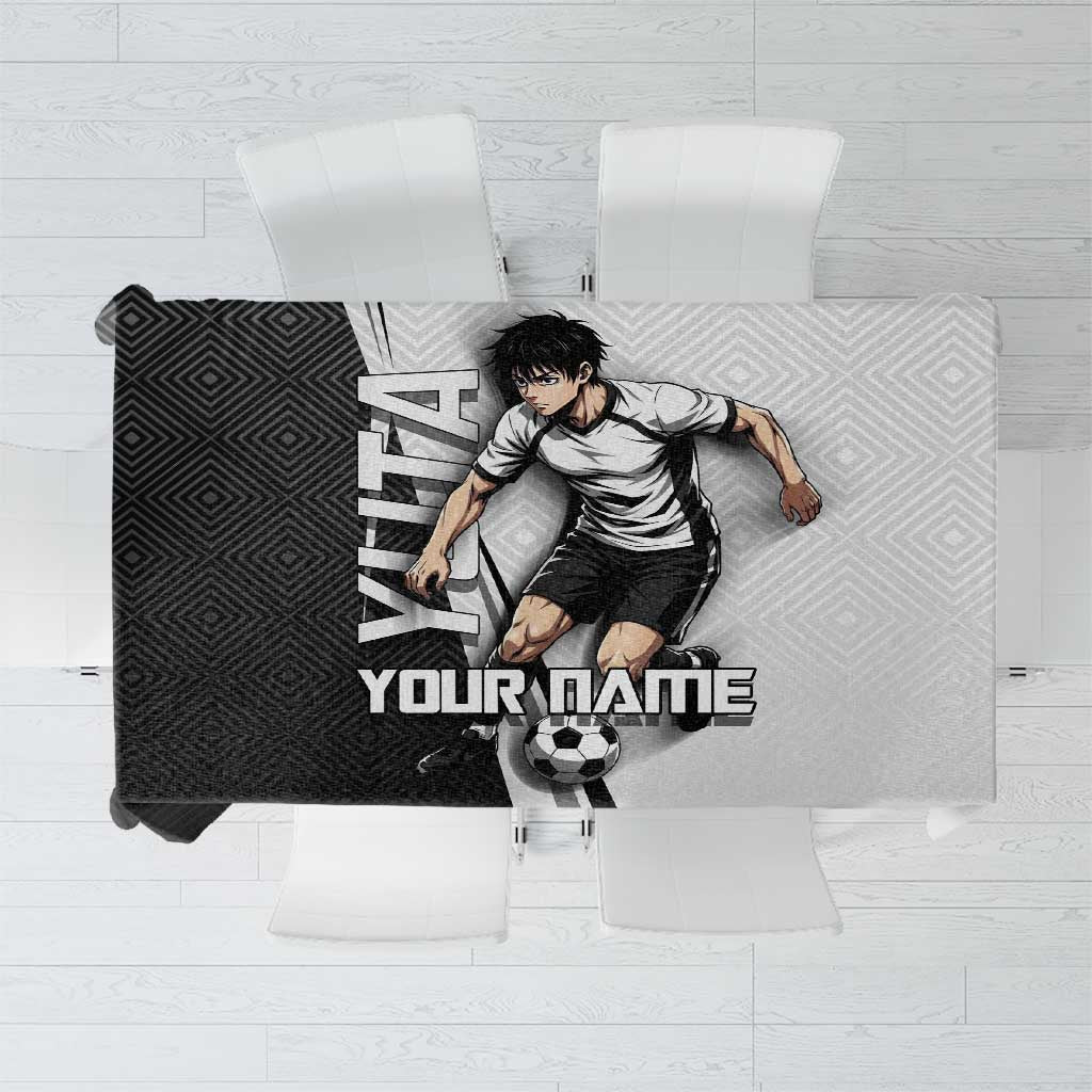 Personalized Okkotsu Yuta Jujutsu Kaisen Soccer Tablecloth with Dribbling Action Pose and Monochrome Geometric Graphic Design - The Mazicc