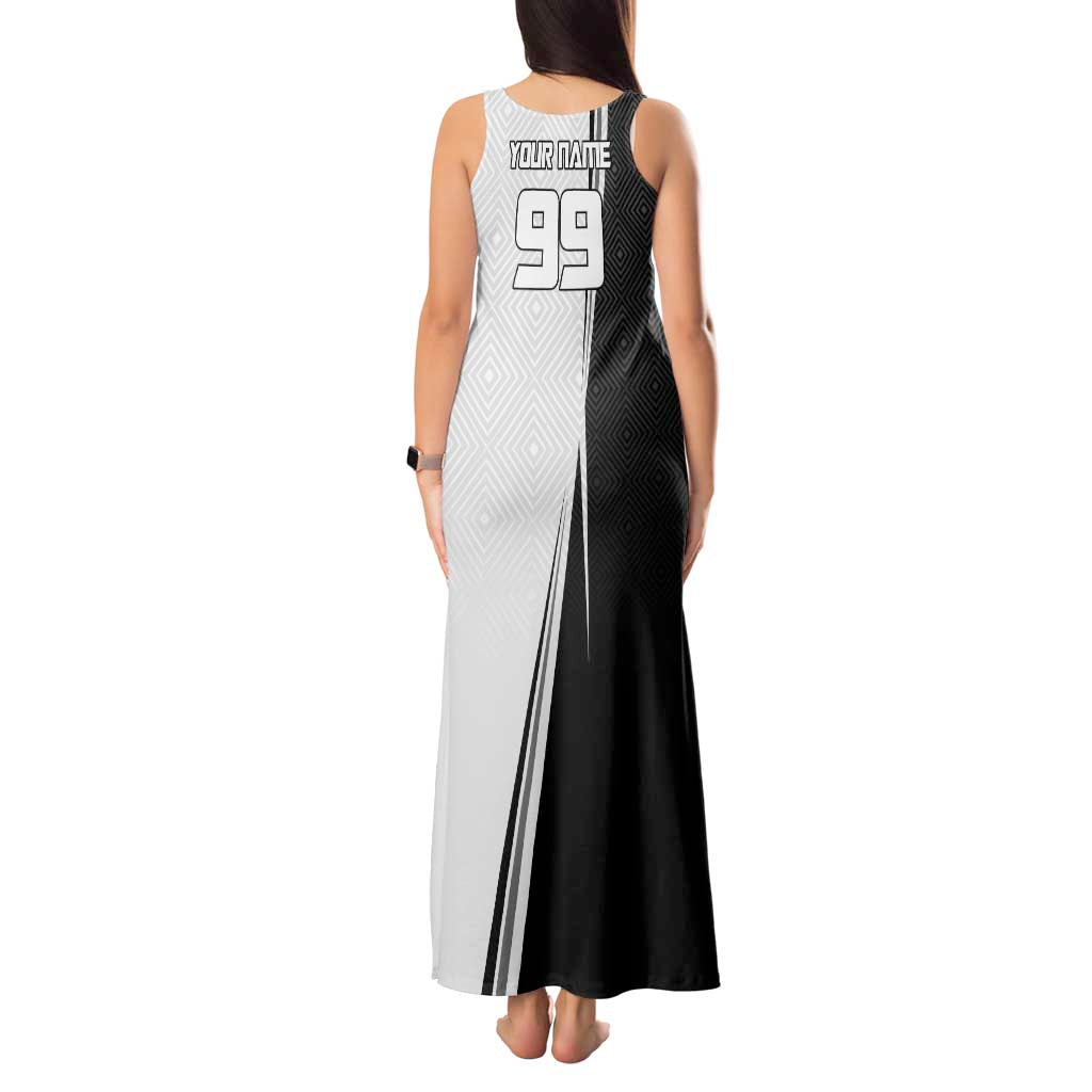 Personalized Okkotsu Yuta Jujutsu Kaisen Soccer Tank Maxi Dress with Dribbling Action Pose and Monochrome Geometric Graphic Design - The Mazicc