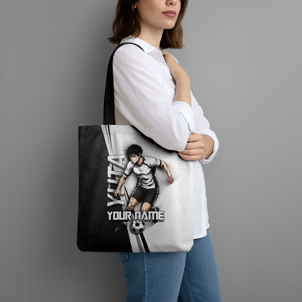 Personalized Okkotsu Yuta Jujutsu Kaisen Soccer Tote Bag with Dribbling Action Pose and Monochrome Geometric Graphic Design - The Mazicc