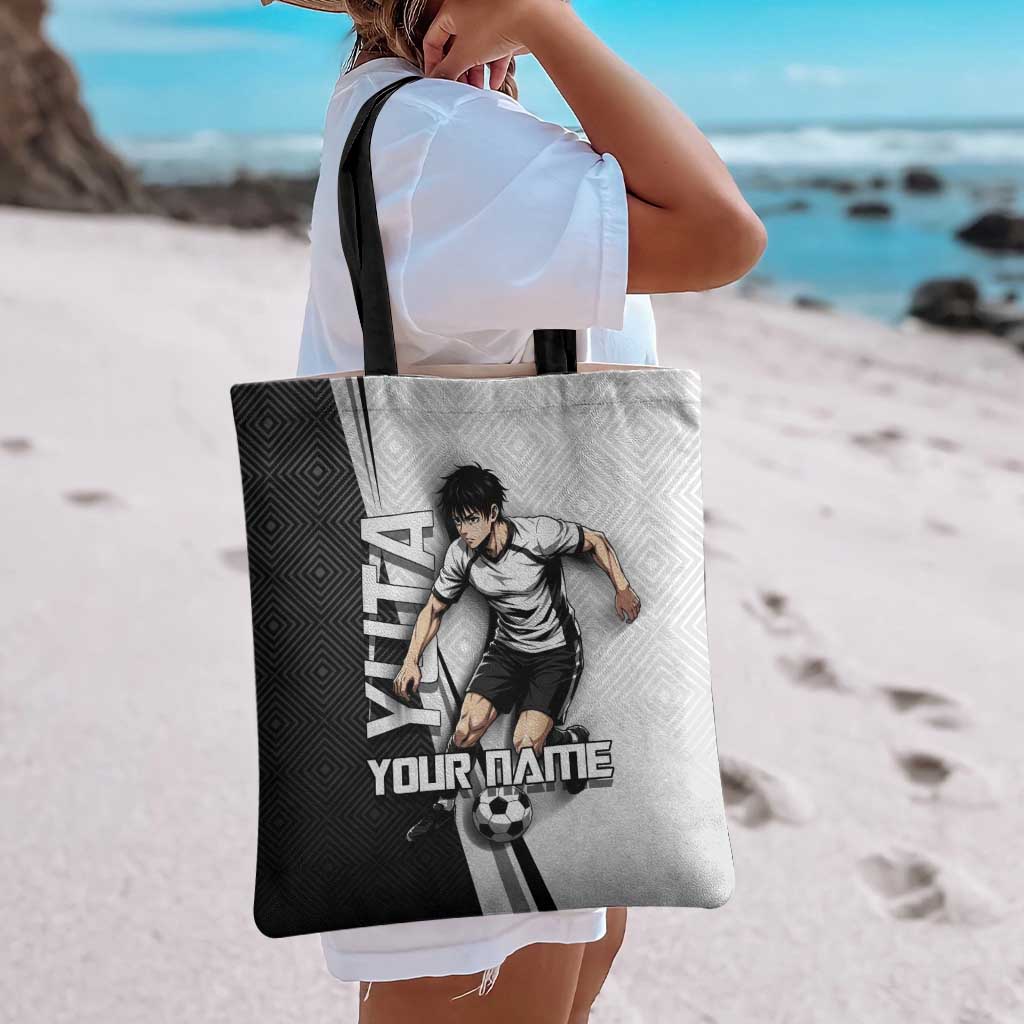 Personalized Okkotsu Yuta Jujutsu Kaisen Soccer Tote Bag with Dribbling Action Pose and Monochrome Geometric Graphic Design - The Mazicc
