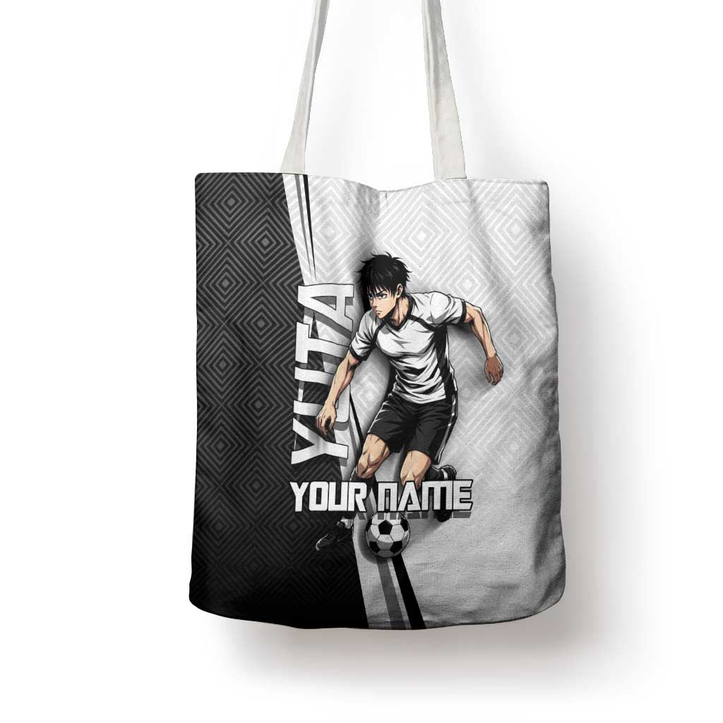 Personalized Okkotsu Yuta Jujutsu Kaisen Soccer Tote Bag with Dribbling Action Pose and Monochrome Geometric Graphic Design - The Mazicc
