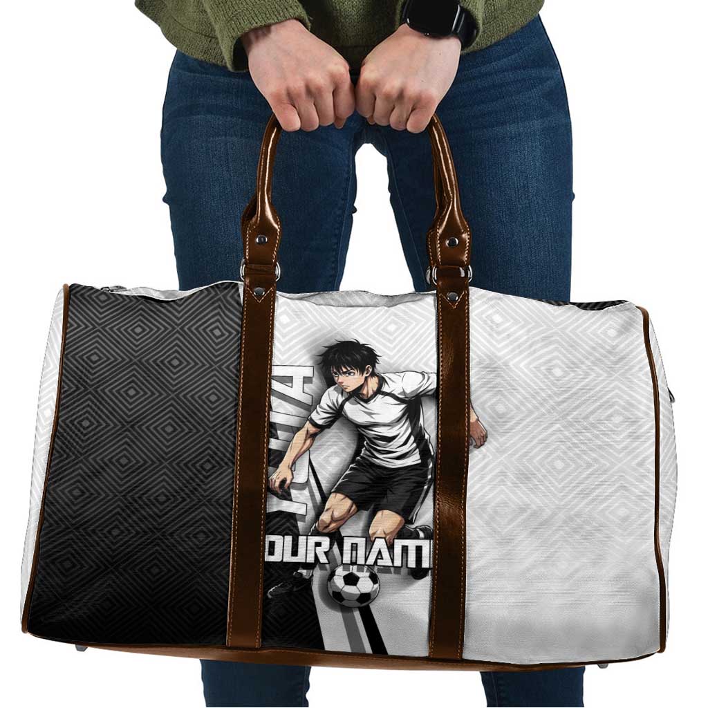 Personalized Okkotsu Yuta Jujutsu Kaisen Soccer Travel Bag with Dribbling Action Pose and Monochrome Geometric Graphic Design - The Mazicc