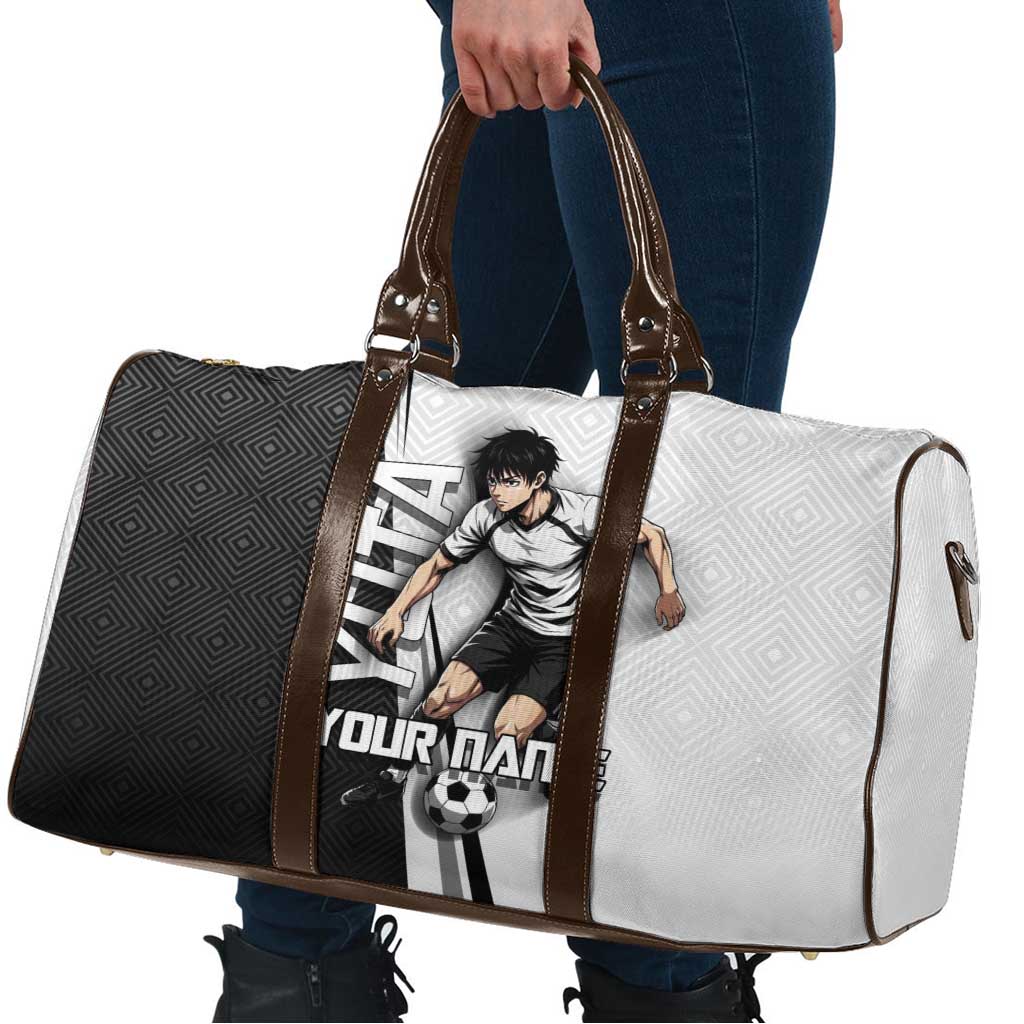 Personalized Okkotsu Yuta Jujutsu Kaisen Soccer Travel Bag with Dribbling Action Pose and Monochrome Geometric Graphic Design - The Mazicc