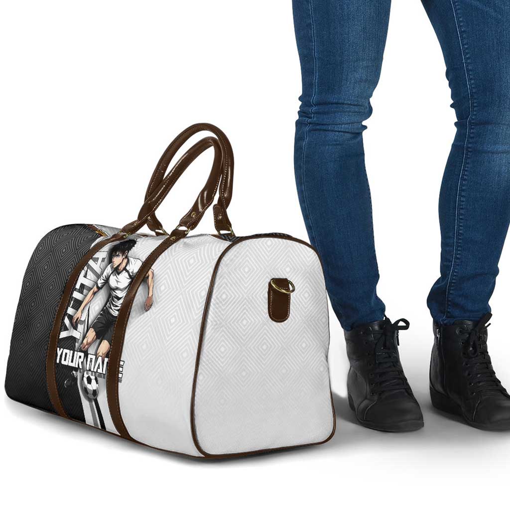 Personalized Okkotsu Yuta Jujutsu Kaisen Soccer Travel Bag with Dribbling Action Pose and Monochrome Geometric Graphic Design - The Mazicc