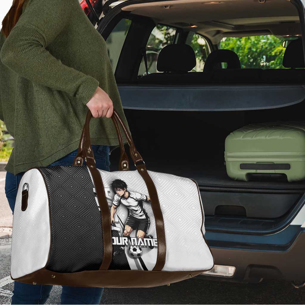 Personalized Okkotsu Yuta Jujutsu Kaisen Soccer Travel Bag with Dribbling Action Pose and Monochrome Geometric Graphic Design - The Mazicc