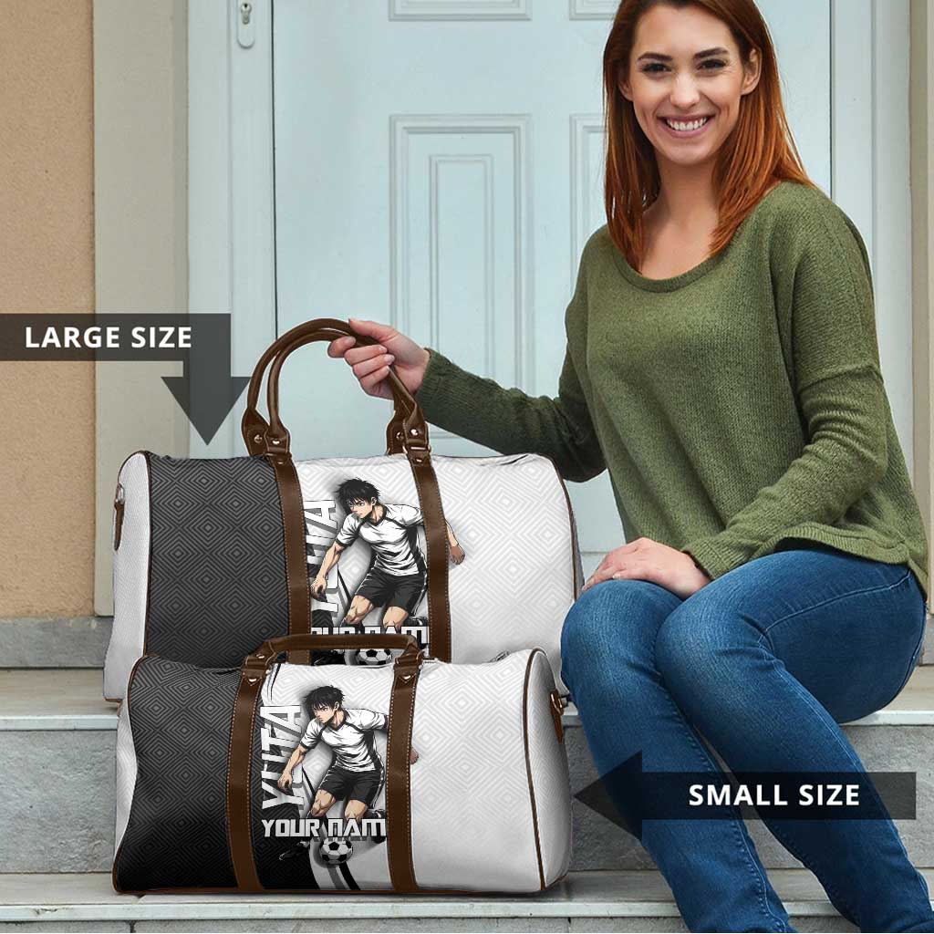 Personalized Okkotsu Yuta Jujutsu Kaisen Soccer Travel Bag with Dribbling Action Pose and Monochrome Geometric Graphic Design - The Mazicc