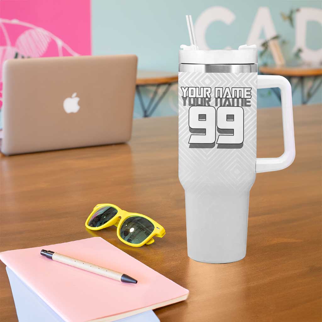 Personalized Okkotsu Yuta Jujutsu Kaisen Soccer Tumbler With Handle with Dribbling Action Pose and Monochrome Geometric Graphic Design - The Mazicc