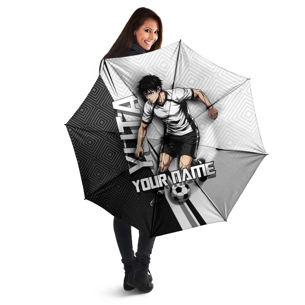 Personalized Okkotsu Yuta Jujutsu Kaisen Soccer Umbrella with Dribbling Action Pose and Monochrome Geometric Graphic Design - The Mazicc