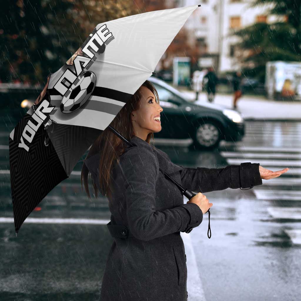 Personalized Okkotsu Yuta Jujutsu Kaisen Soccer Umbrella with Dribbling Action Pose and Monochrome Geometric Graphic Design - The Mazicc