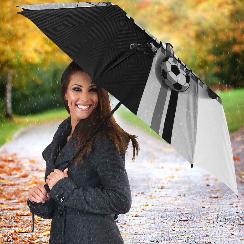 Personalized Okkotsu Yuta Jujutsu Kaisen Soccer Umbrella with Dribbling Action Pose and Monochrome Geometric Graphic Design - The Mazicc