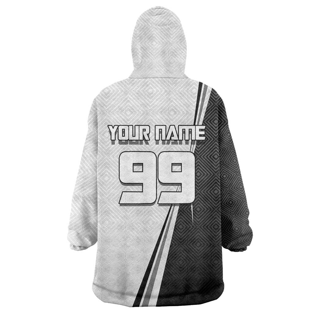 Personalized Okkotsu Yuta Jujutsu Kaisen Soccer Wearable Blanket Hoodie with Dribbling Action Pose and Monochrome Geometric Graphic Design - The Mazicc