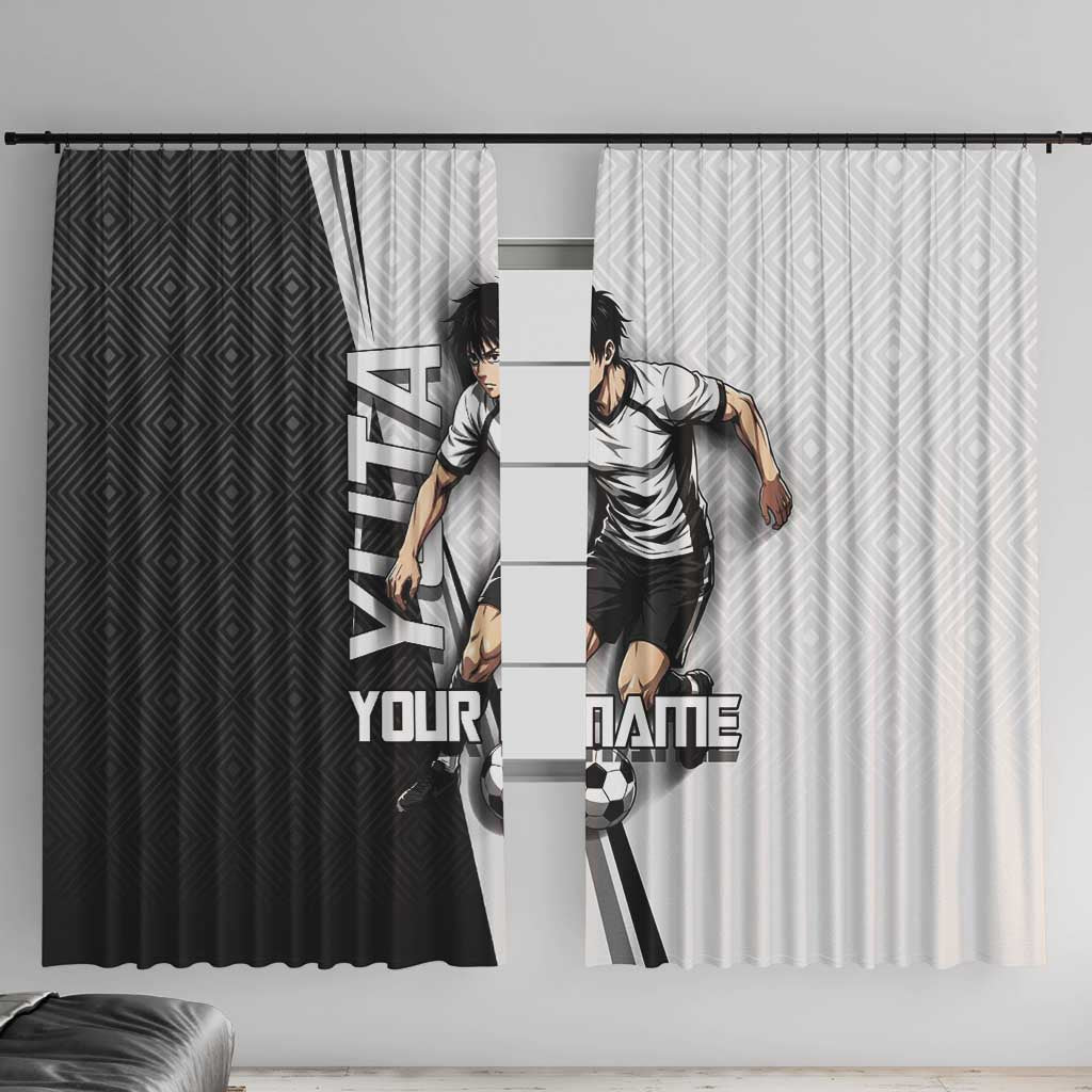 Personalized Okkotsu Yuta Jujutsu Kaisen Soccer Window Curtain with Dribbling Action Pose and Monochrome Geometric Graphic Design - The Mazicc