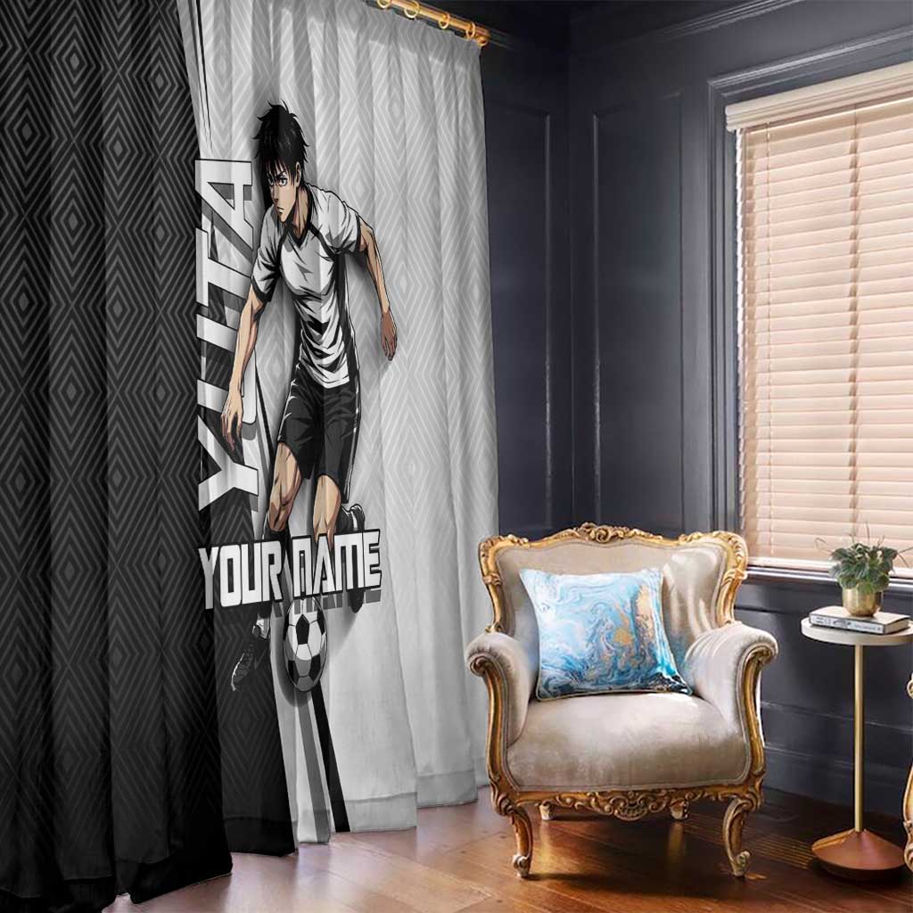 Personalized Okkotsu Yuta Jujutsu Kaisen Soccer Window Curtain with Dribbling Action Pose and Monochrome Geometric Graphic Design - The Mazicc