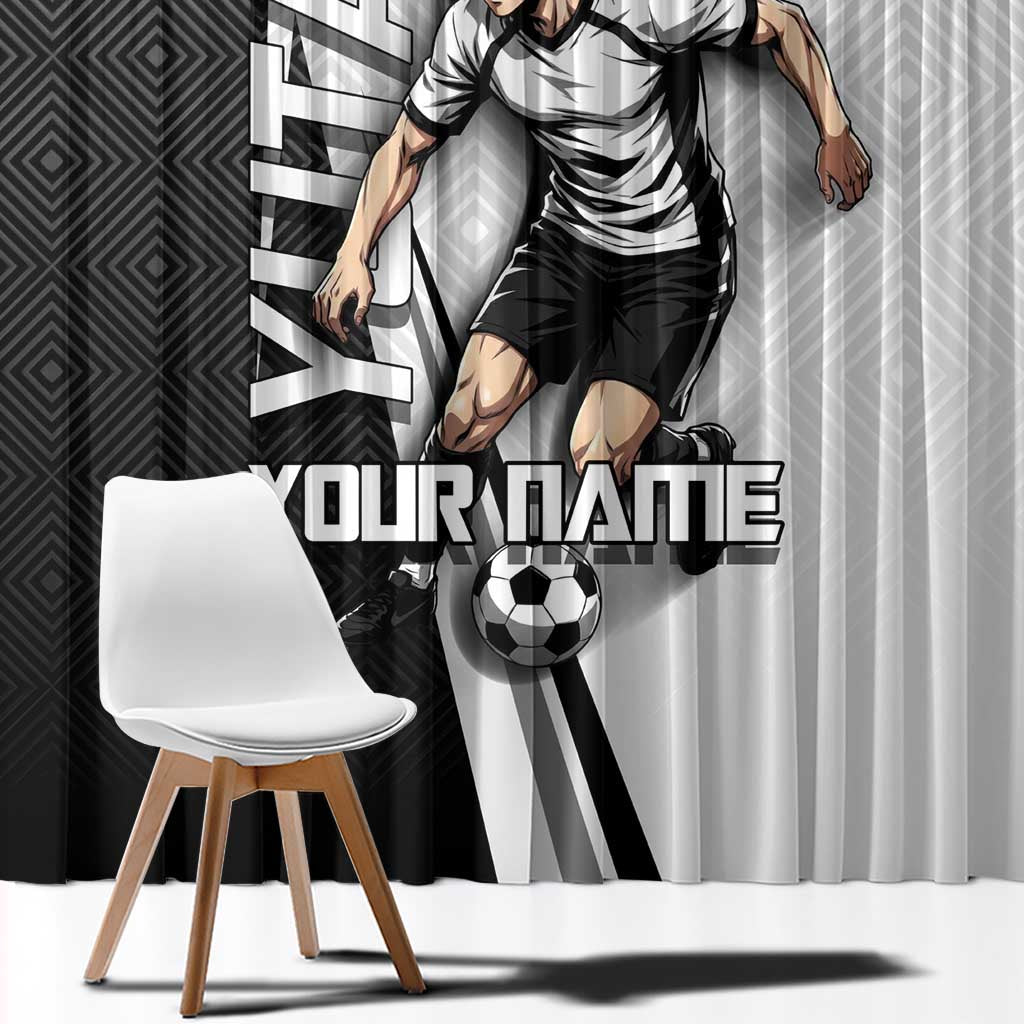 Personalized Okkotsu Yuta Jujutsu Kaisen Soccer Window Curtain with Dribbling Action Pose and Monochrome Geometric Graphic Design - The Mazicc