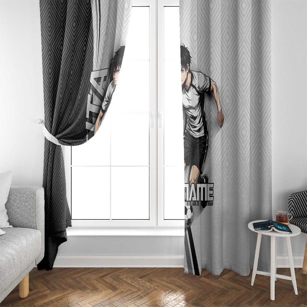 Personalized Okkotsu Yuta Jujutsu Kaisen Soccer Window Curtain with Dribbling Action Pose and Monochrome Geometric Graphic Design - The Mazicc