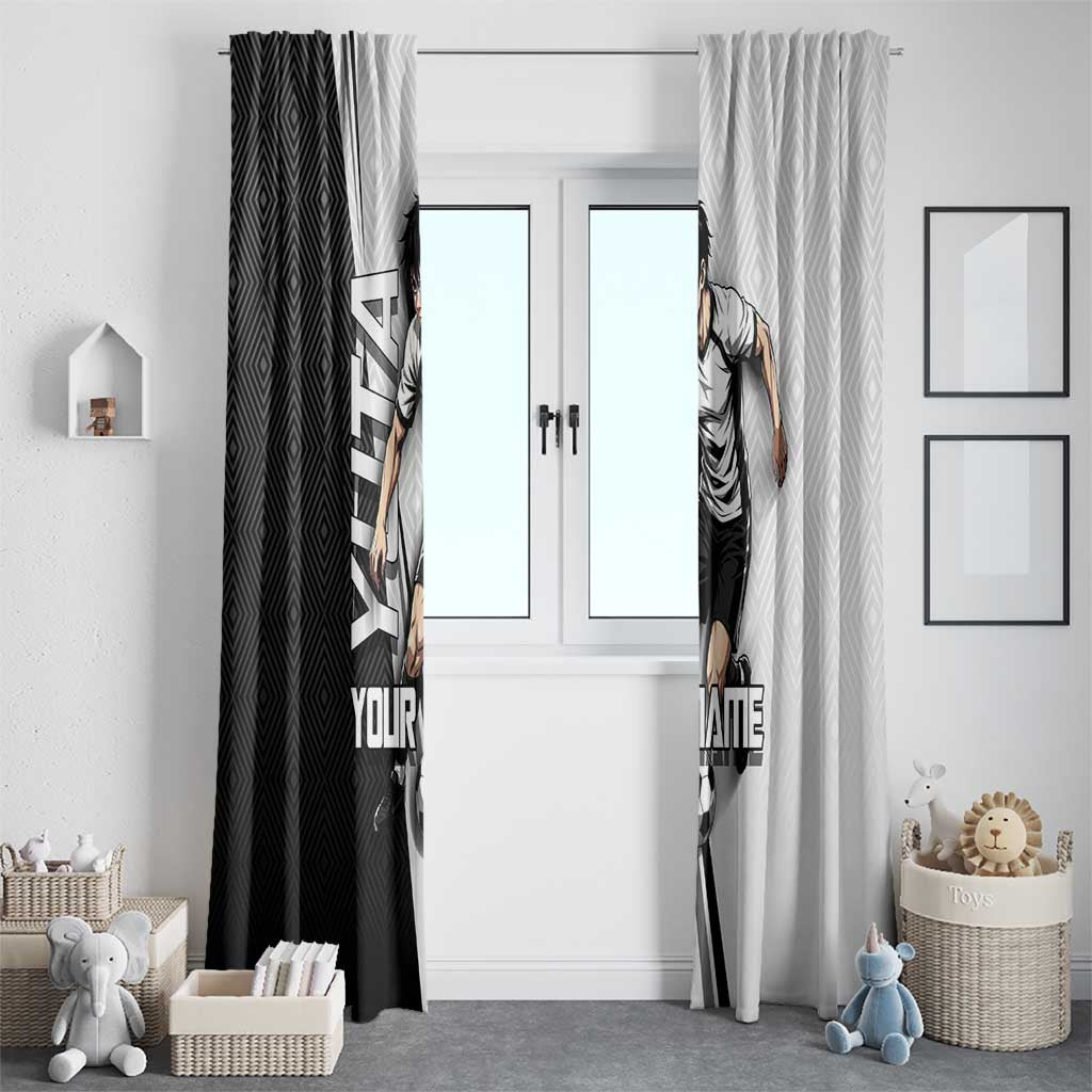 Personalized Okkotsu Yuta Jujutsu Kaisen Soccer Window Curtain with Dribbling Action Pose and Monochrome Geometric Graphic Design - The Mazicc