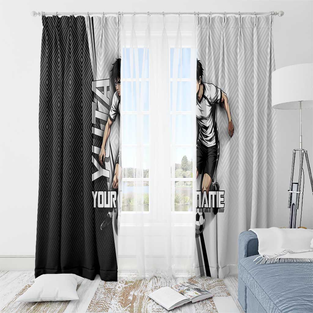 Personalized Okkotsu Yuta Jujutsu Kaisen Soccer Window Curtain with Dribbling Action Pose and Monochrome Geometric Graphic Design - The Mazicc
