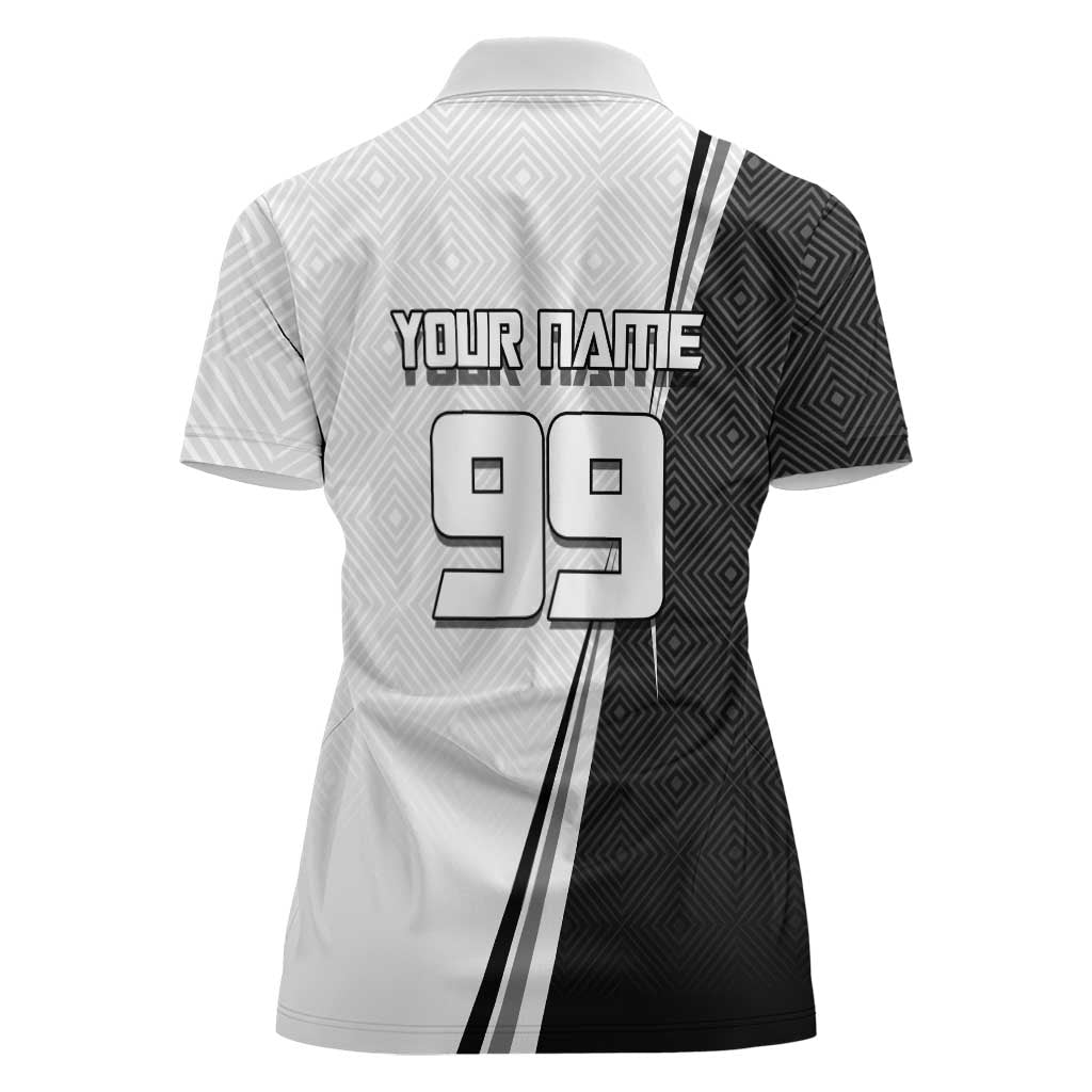 Personalized Okkotsu Yuta Jujutsu Kaisen Soccer Women Polo Shirt with Dribbling Action Pose and Monochrome Geometric Graphic Design - The Mazicc