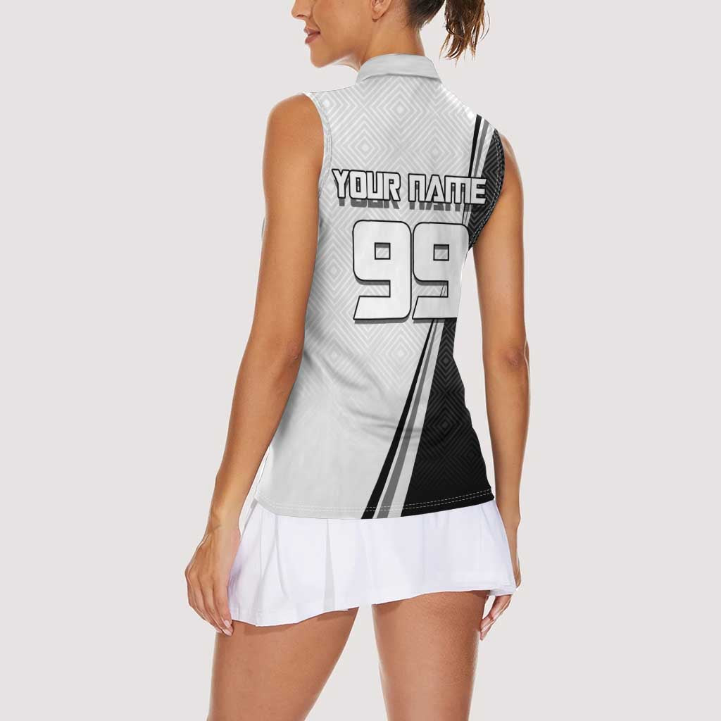 Personalized Okkotsu Yuta Jujutsu Kaisen Soccer Women Sleeveless Polo Shirt with Dribbling Action Pose and Monochrome Geometric Graphic Design - The Mazicc