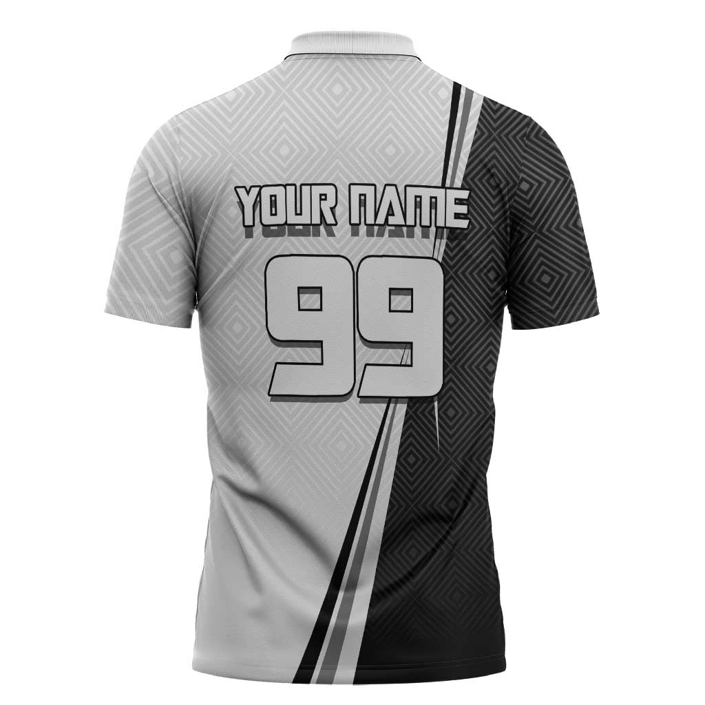 Personalized Okkotsu Yuta Jujutsu Kaisen Soccer Zipper Polo Shirt with Dribbling Action Pose and Monochrome Geometric Graphic Design - The Mazicc