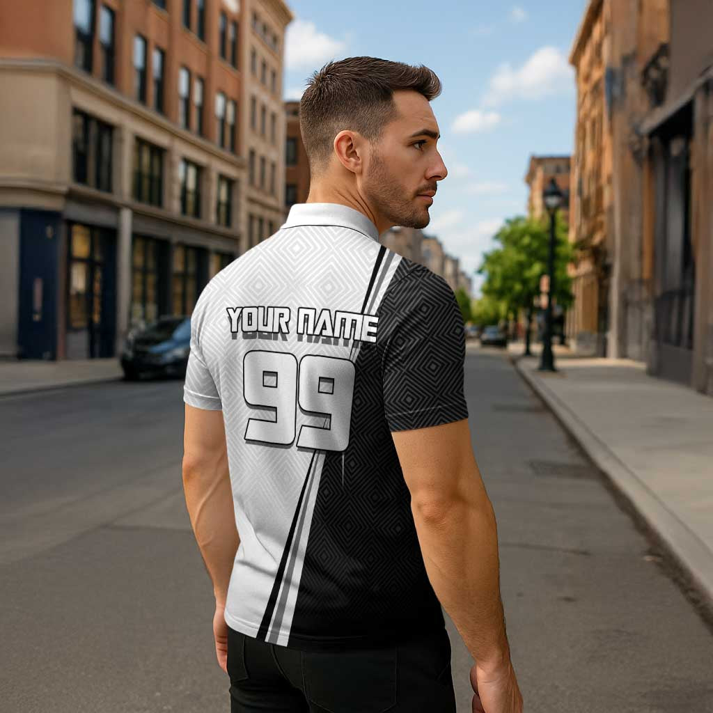 Personalized Okkotsu Yuta Jujutsu Kaisen Soccer Zipper Polo Shirt with Dribbling Action Pose and Monochrome Geometric Graphic Design - The Mazicc