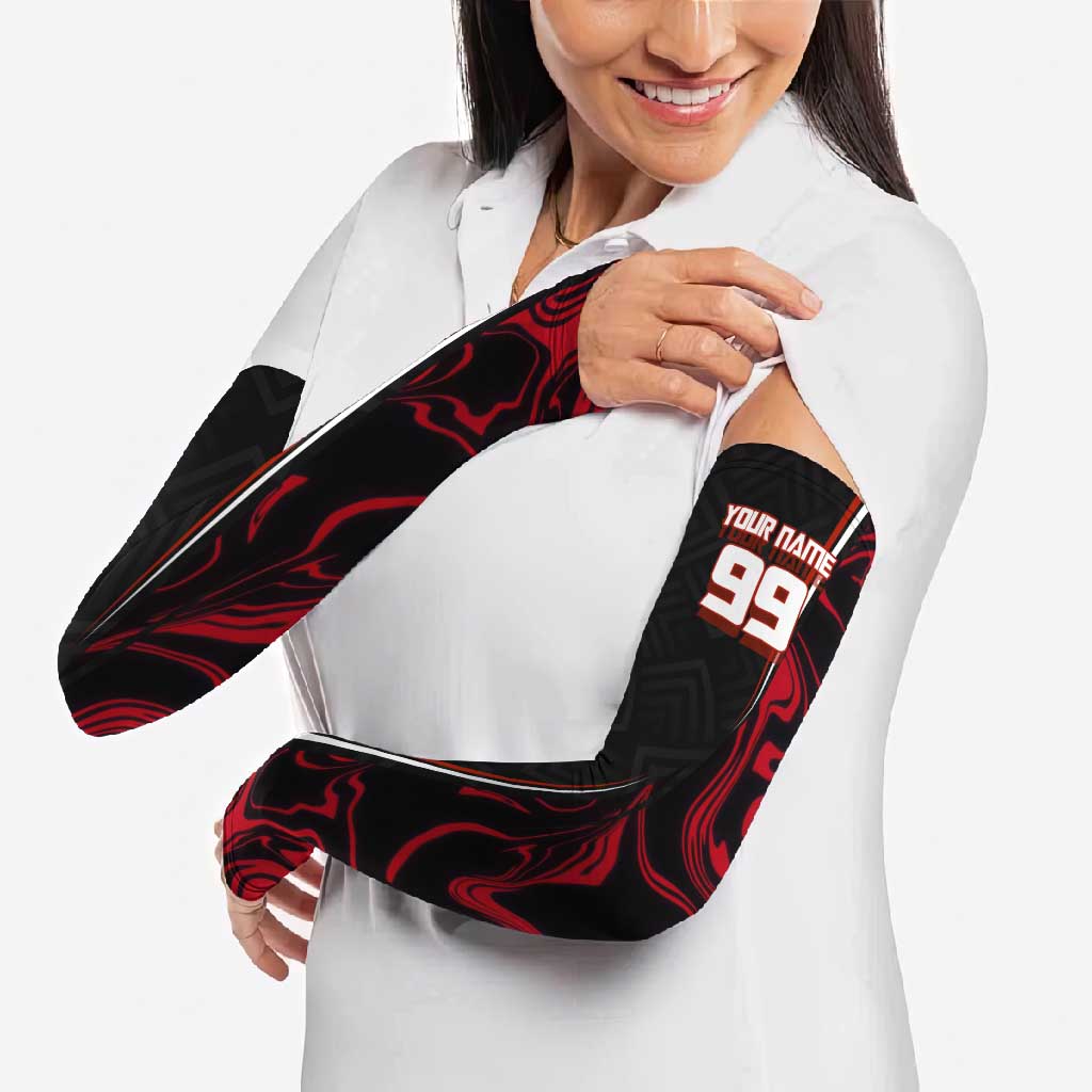 Personalized Yuji Itadori Jujutsu Kaisen Soccer Theme Arm Sleeves with Dynamic Kick Pose and Red Black Flame Graphic Design - The Mazicc