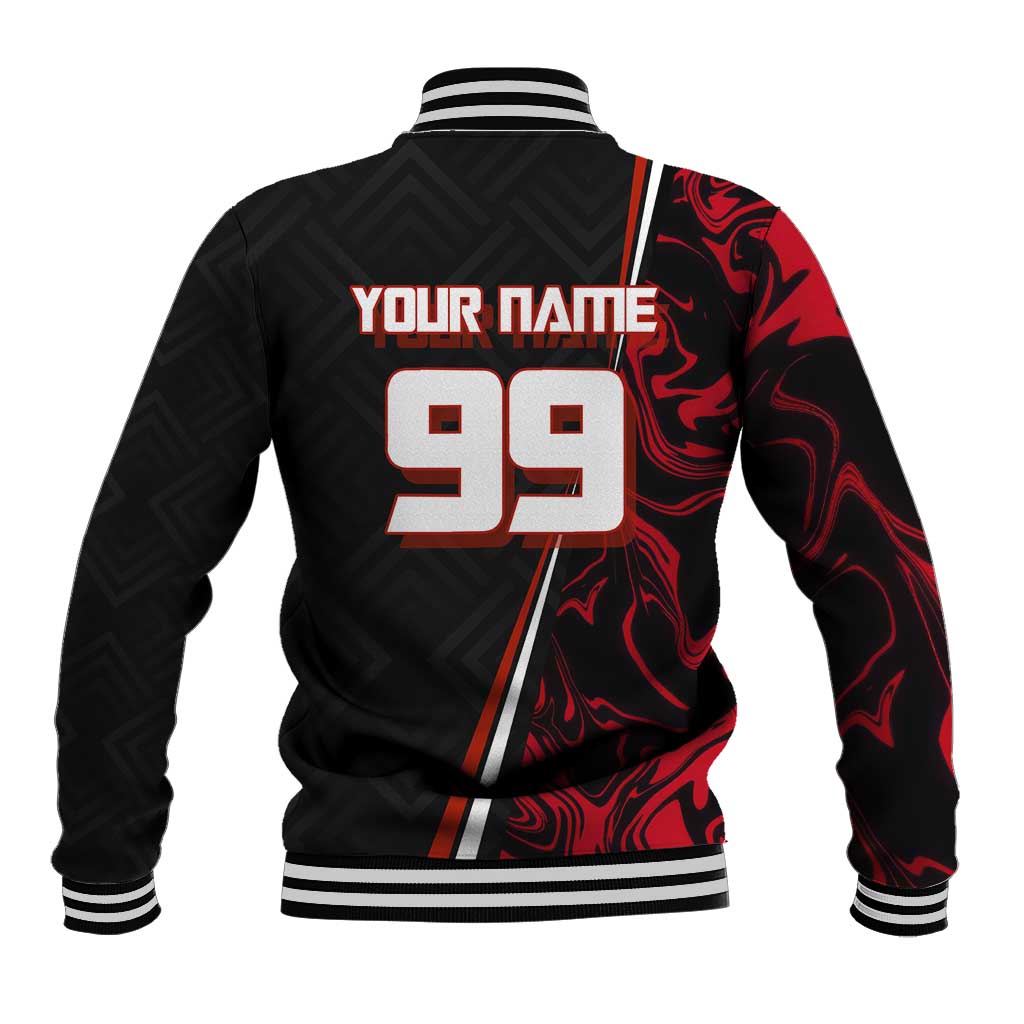 Personalized Yuji Itadori Jujutsu Kaisen Soccer Theme Baseball Jacket with Dynamic Kick Pose and Red Black Flame Graphic Design - The Mazicc