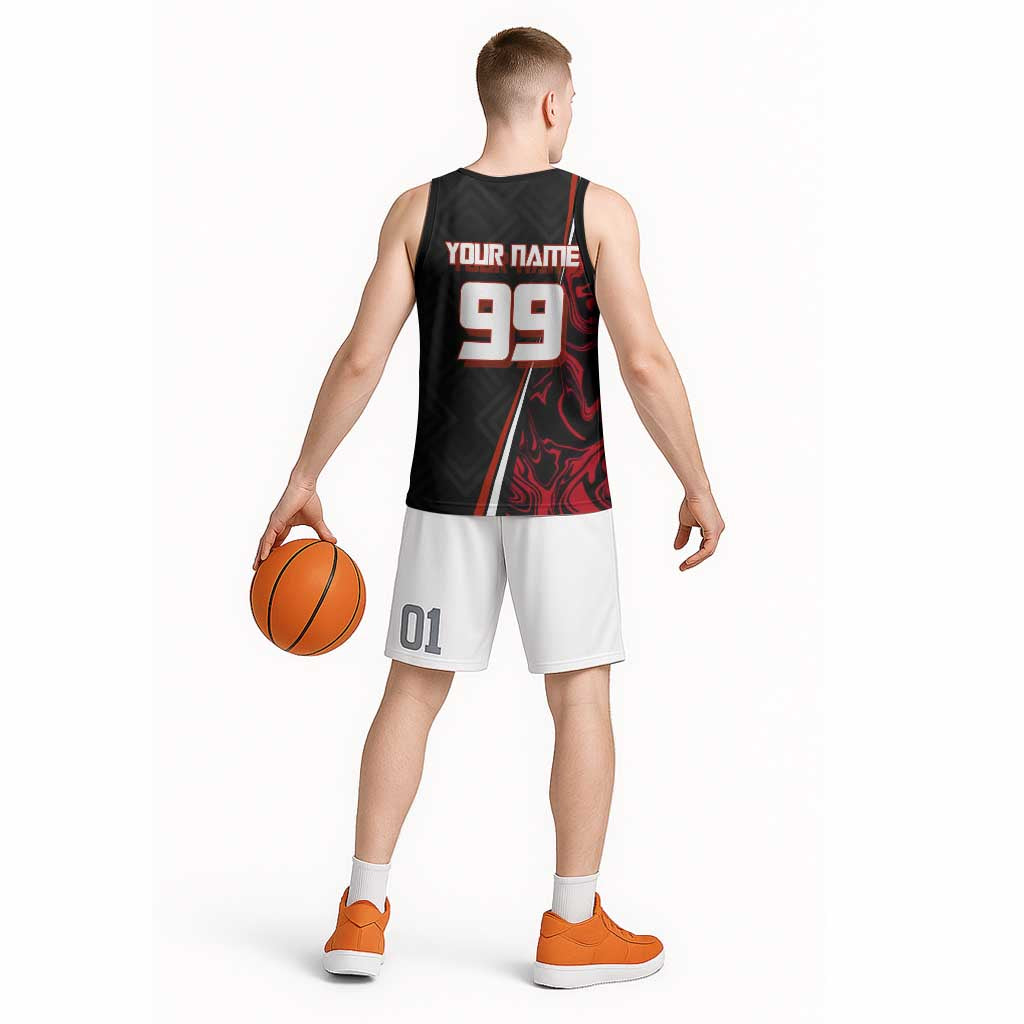 Personalized Yuji Itadori Jujutsu Kaisen Soccer Theme Basketball Jersey with Dynamic Kick Pose and Red Black Flame Graphic Design - The Mazicc