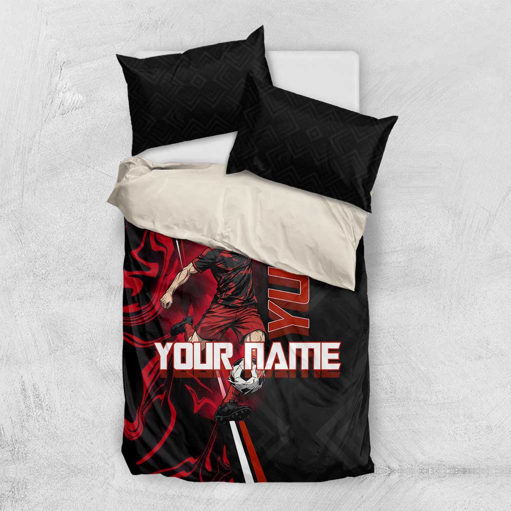 Personalized Yuji Itadori Jujutsu Kaisen Soccer Theme Bedding Set with Dynamic Kick Pose and Red Black Flame Graphic Design - The Mazicc