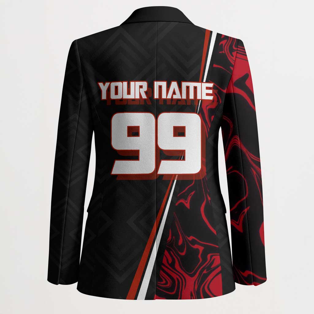 Personalized Yuji Itadori Jujutsu Kaisen Soccer Theme Blazer with Dynamic Kick Pose and Red Black Flame Graphic Design - The Mazicc