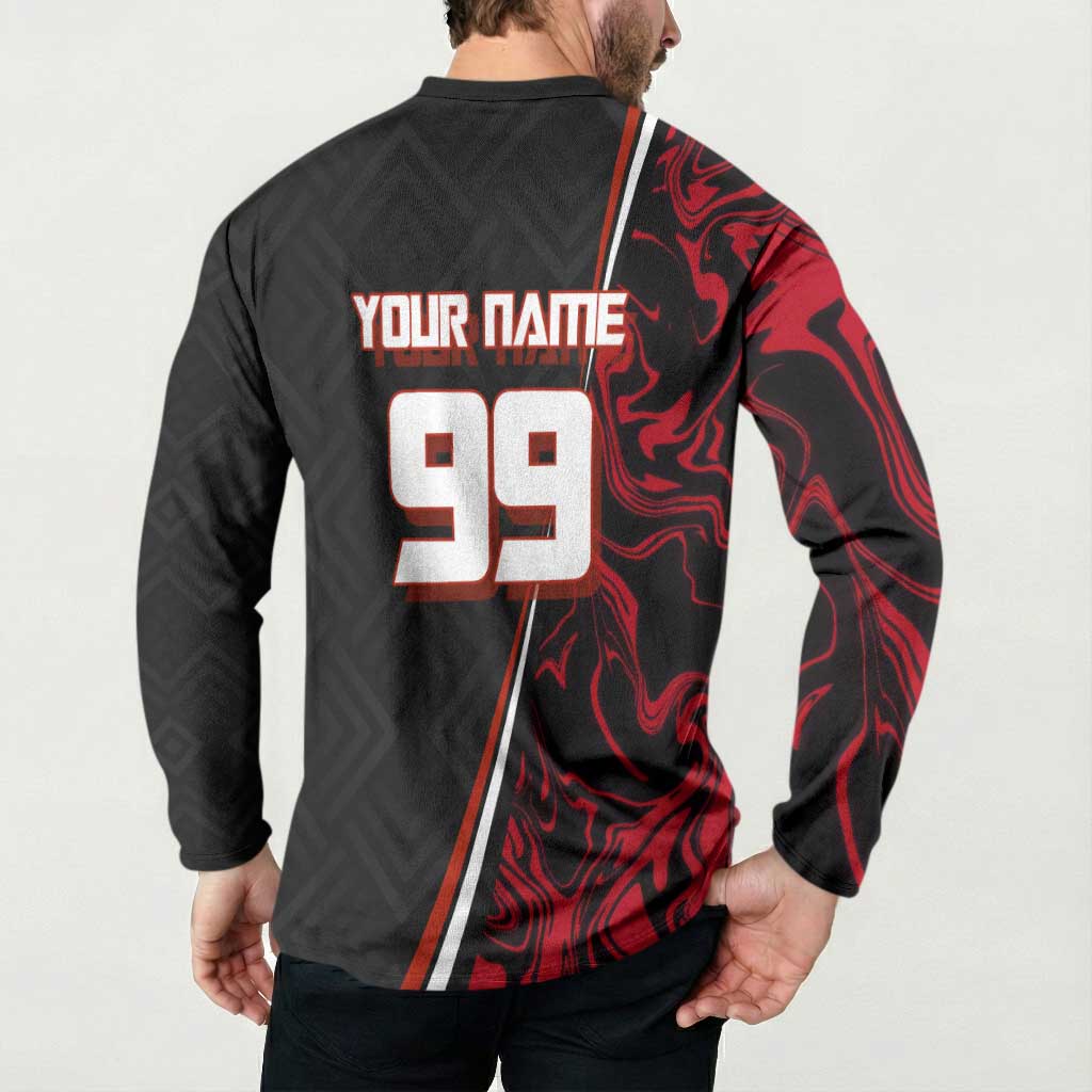Personalized Yuji Itadori Jujutsu Kaisen Soccer Theme Button Sweatshirt with Dynamic Kick Pose and Red Black Flame Graphic Design - The Mazicc