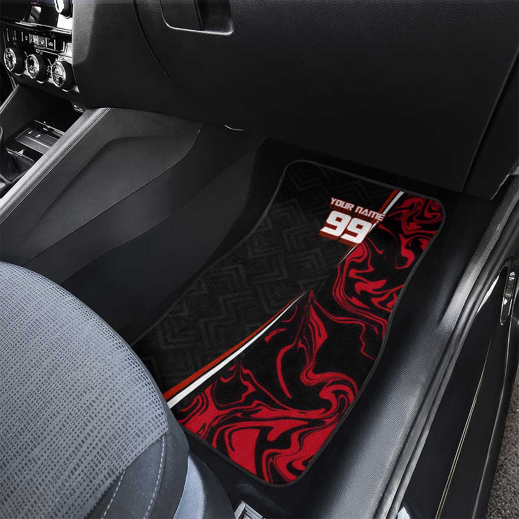 Personalized Yuji Itadori Jujutsu Kaisen Soccer Theme Car Mats with Dynamic Kick Pose and Red Black Flame Graphic Design - The Mazicc