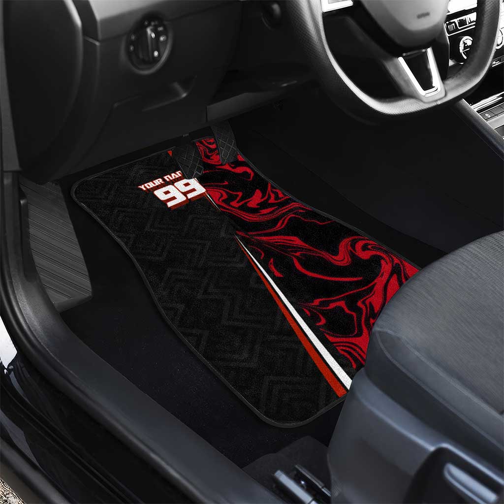 Personalized Yuji Itadori Jujutsu Kaisen Soccer Theme Car Mats with Dynamic Kick Pose and Red Black Flame Graphic Design - The Mazicc